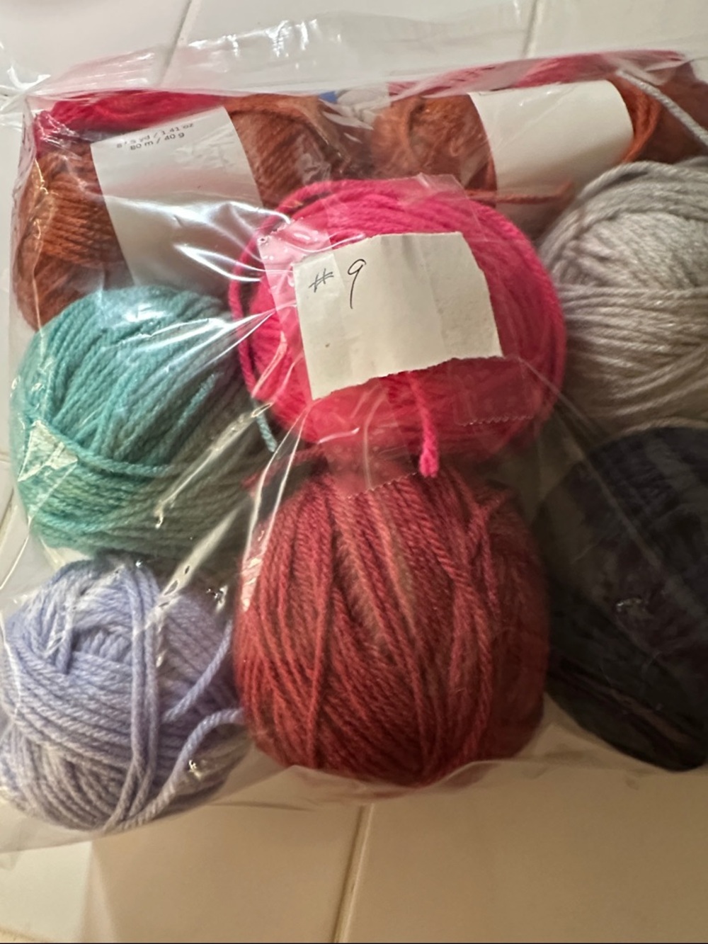 Mixed Color Yarn Bundle - Bright Pink, Teal, Red, Lavender, Cream, Brown #9